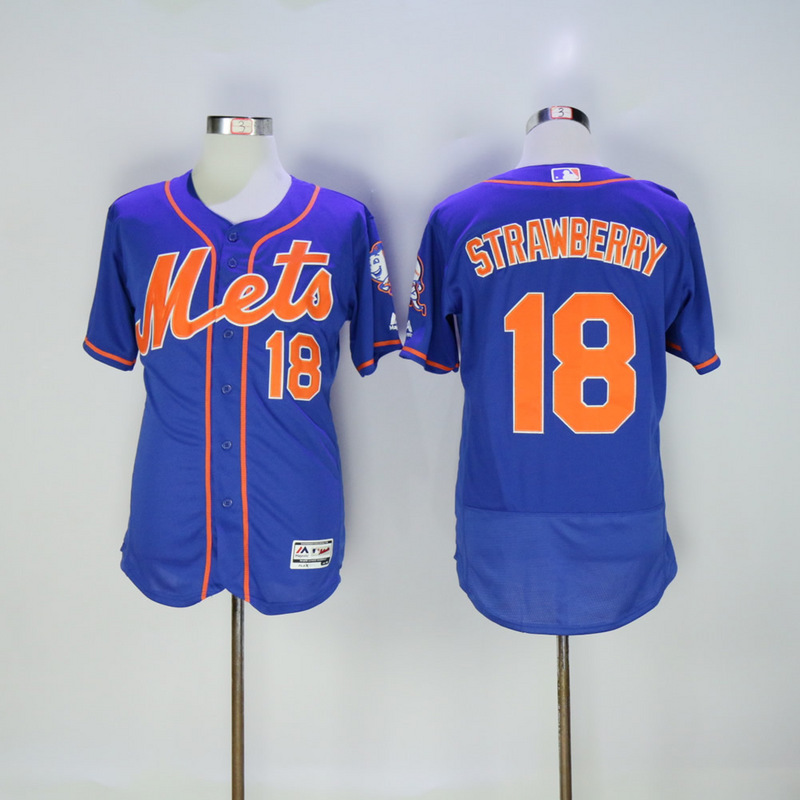 Men New York Mets 18 Strawberry Blue Throwback Elite MLB Jerseys